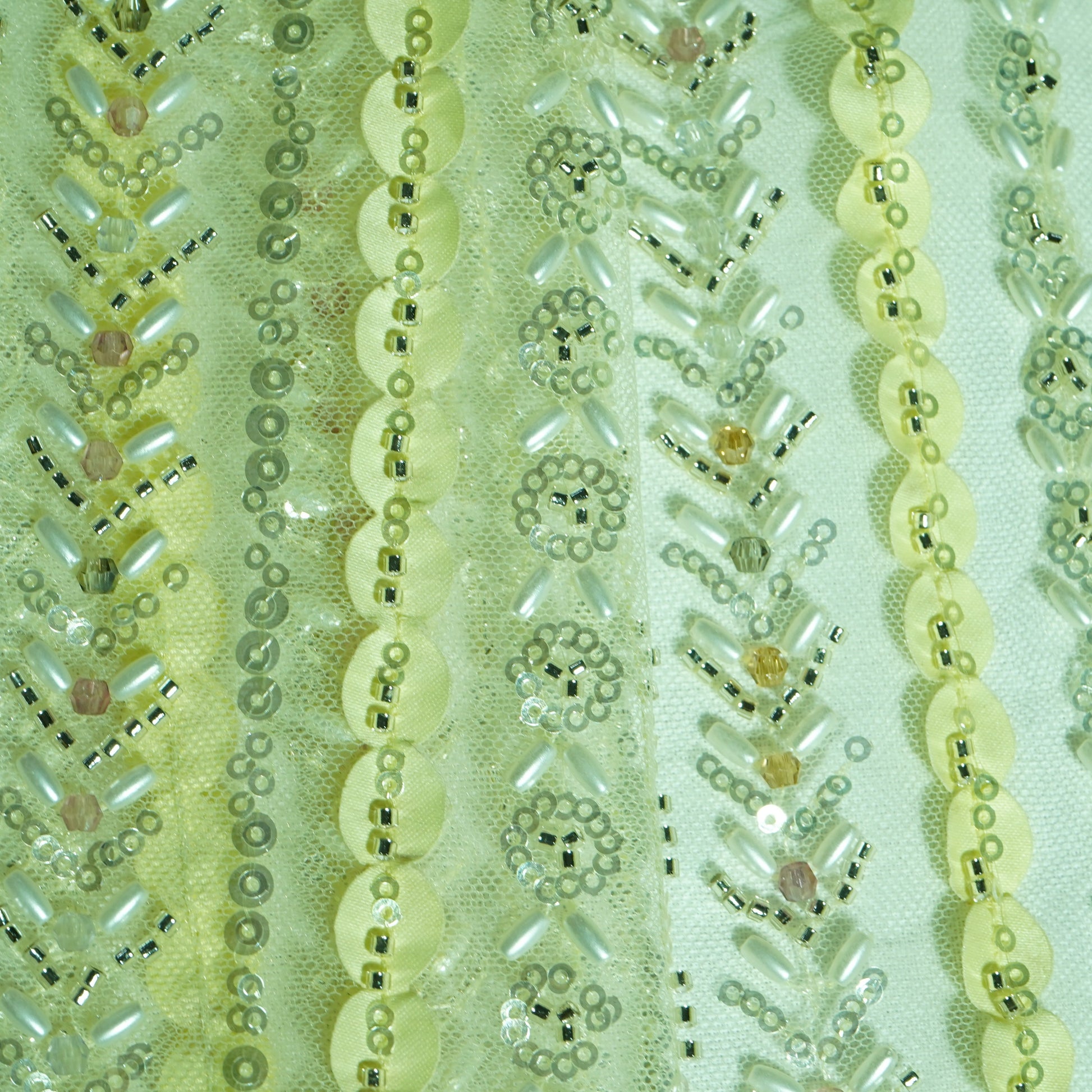 Yellow Rice Bead Cut Dana Embroidery Net Fabric