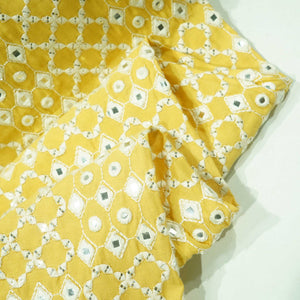 Yellow Mirror Work Russian Silk Fabric 1001 DR-17869