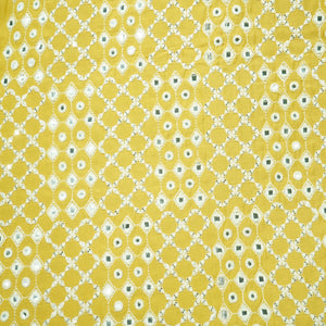 Yellow Mirror Work Russian Silk Fabric 1001 DR-17869