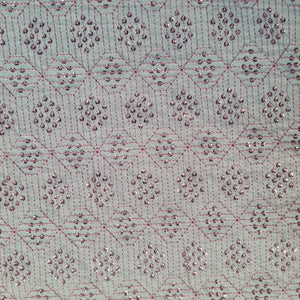 Off White and Pink Sequins Embroidery Cotton Fabric 17873