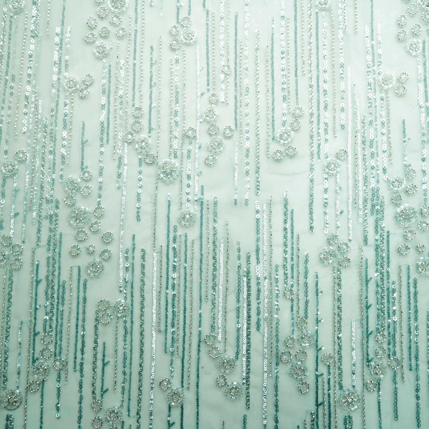 Sea Green Cutdana Sequins Embroidery Net Fabric