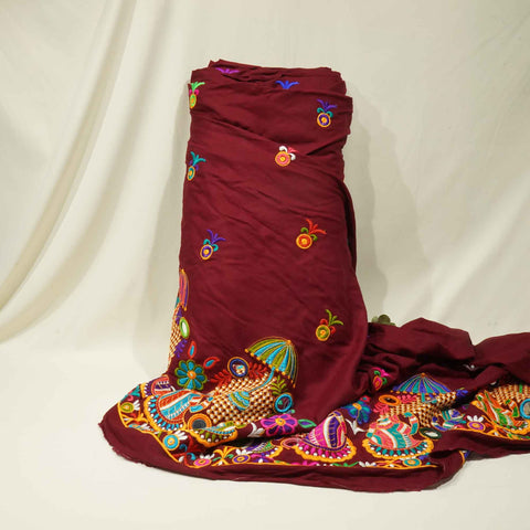 Maroon Gamthi Mirror Embroidery Mulmul Fabric 285 RC-17940