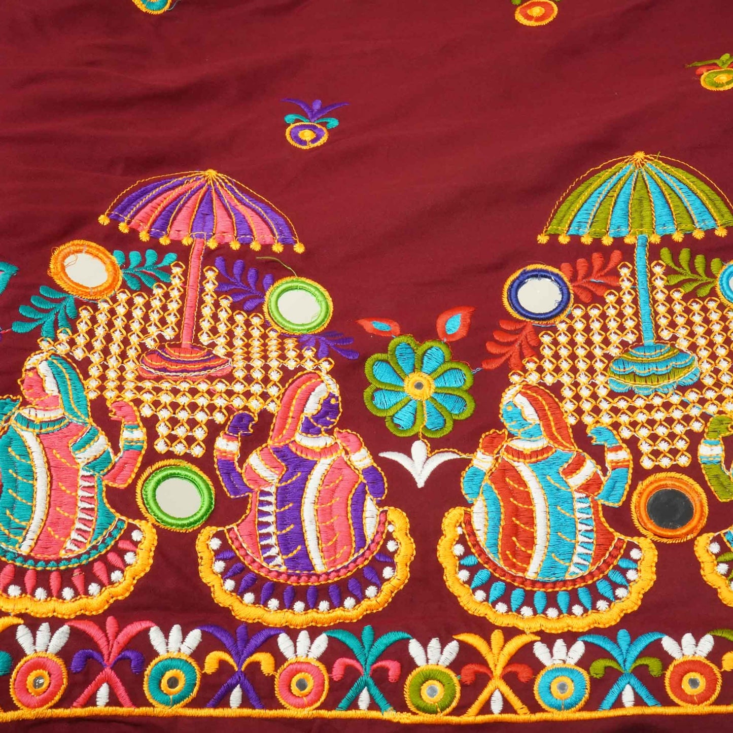 Maroon Gamthi Mirror Embroidery Mulmul Fabric 285 RC-17940