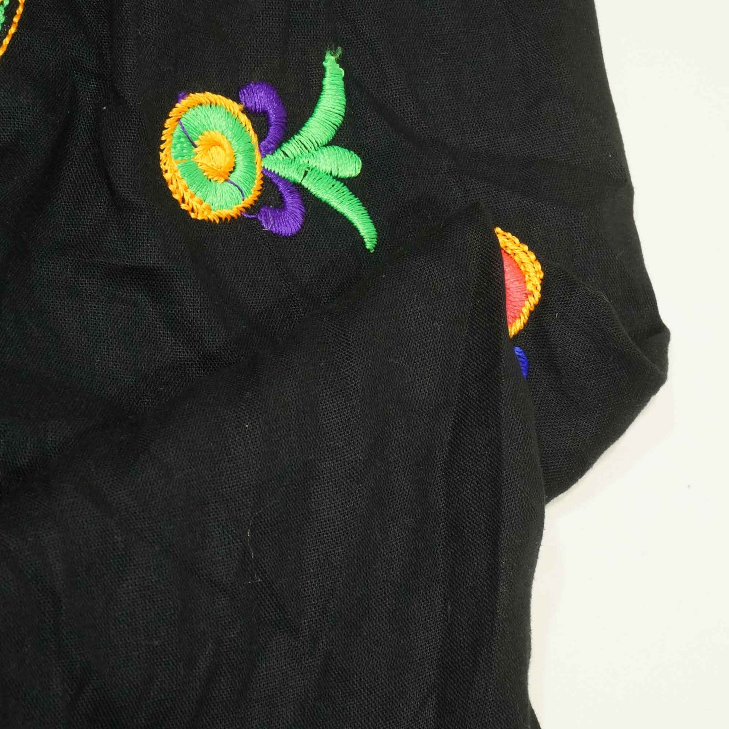 Black Gamthi Mirror Embroidery Mulmul Fabric 285 RC-17941