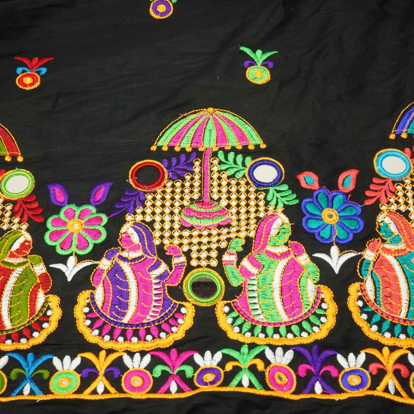 Black Gamthi Mirror Embroidery Mulmul Fabric 285 RC-17941