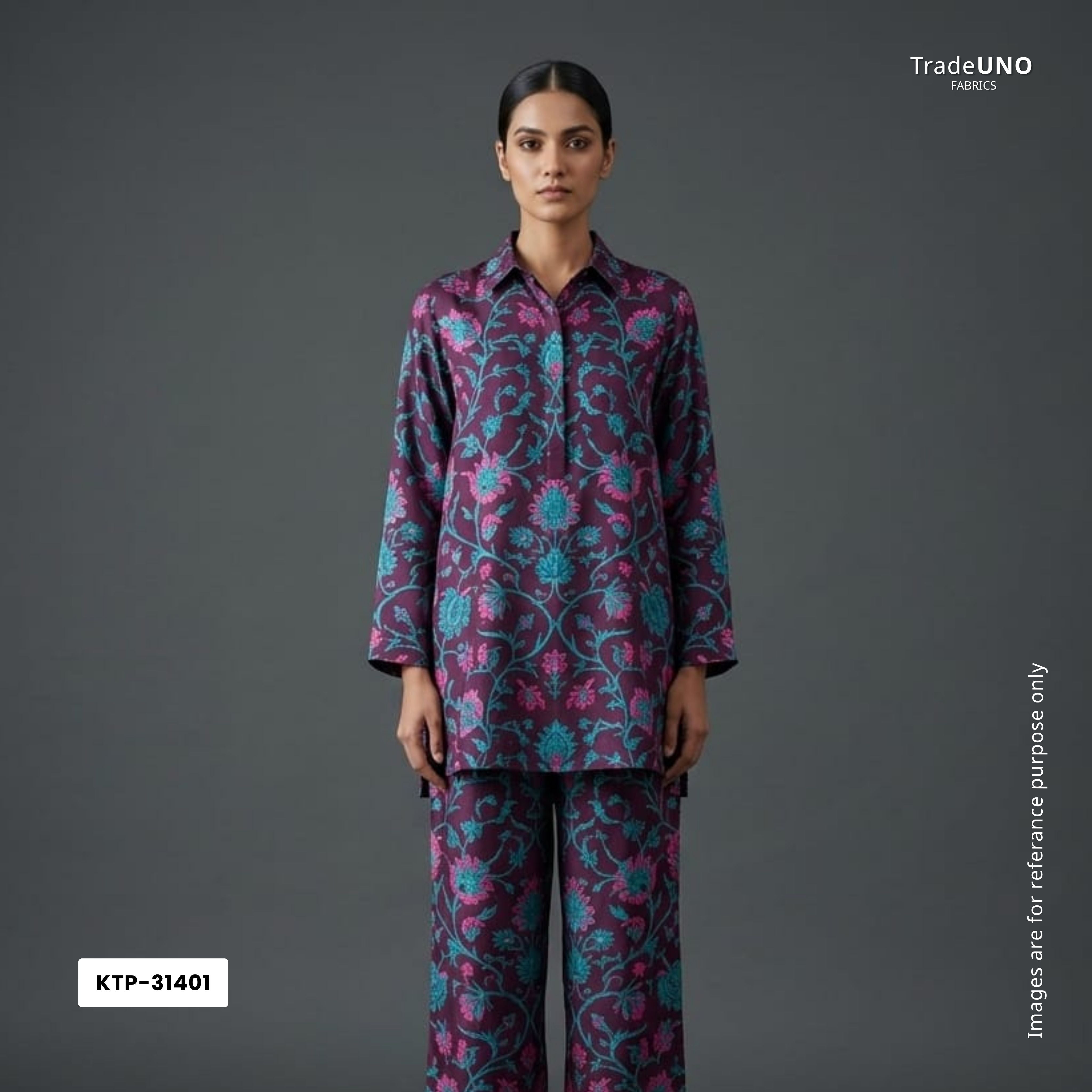 Deep Wine Mughal floral print Bemberg Modal Silk Fabric KTP-31401 - TradeUNO