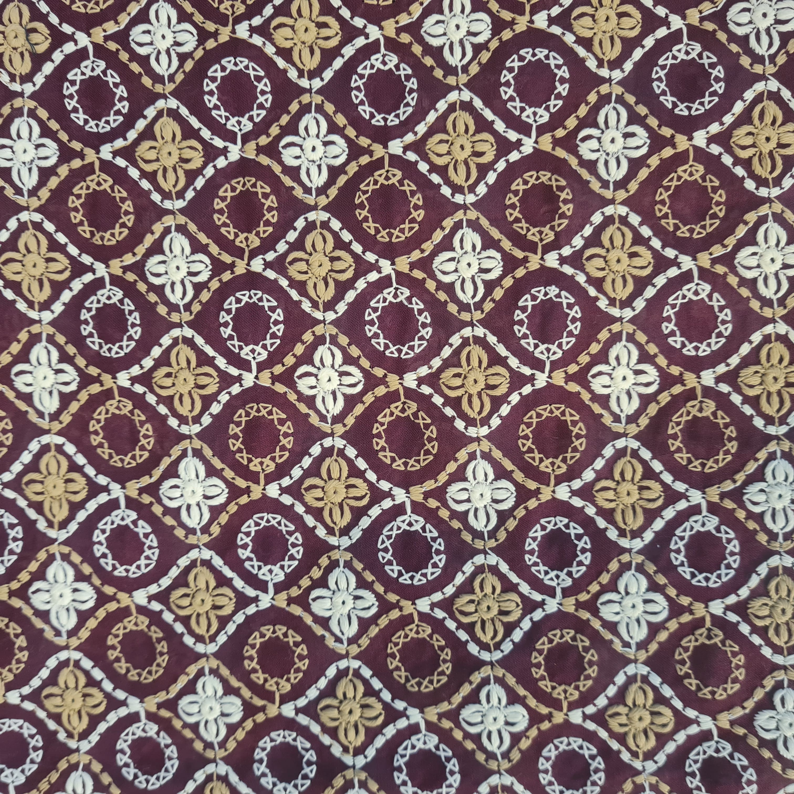 Maroon Thread Embroidery Cotton Fabric 18001