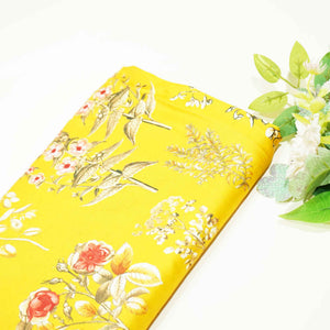 Mustard Floral Print Bemberg Gaji Silk Fabric 02030 GT-18021