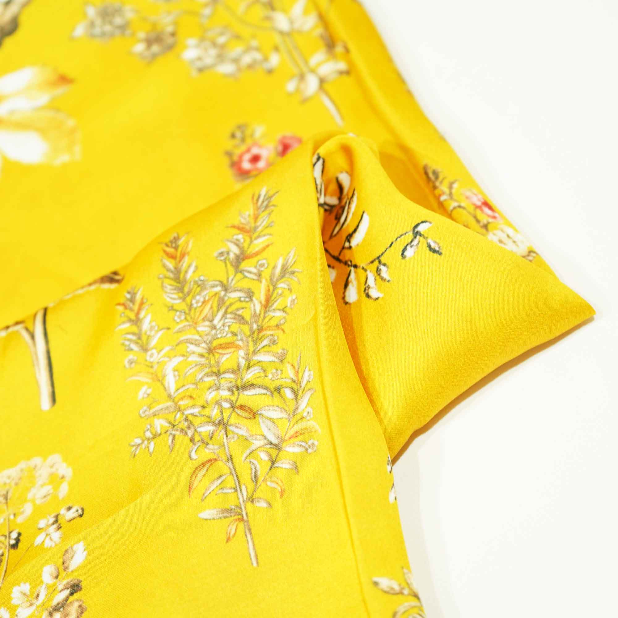 Mustard Floral Print Bemberg Gaji Silk Fabric 02030 GT-18021
