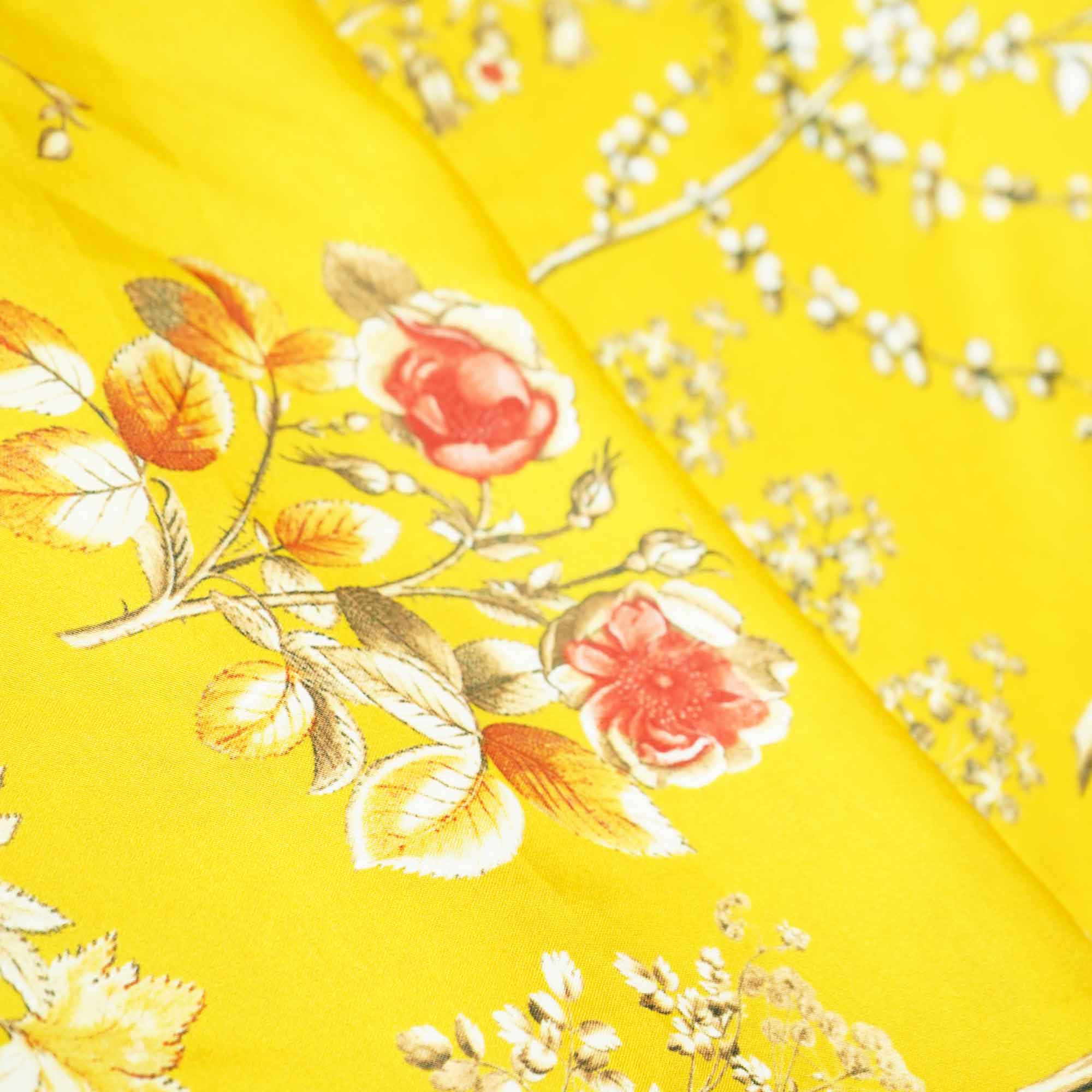 Mustard Floral Print Bemberg Gaji Silk Fabric 02030 GT-18021
