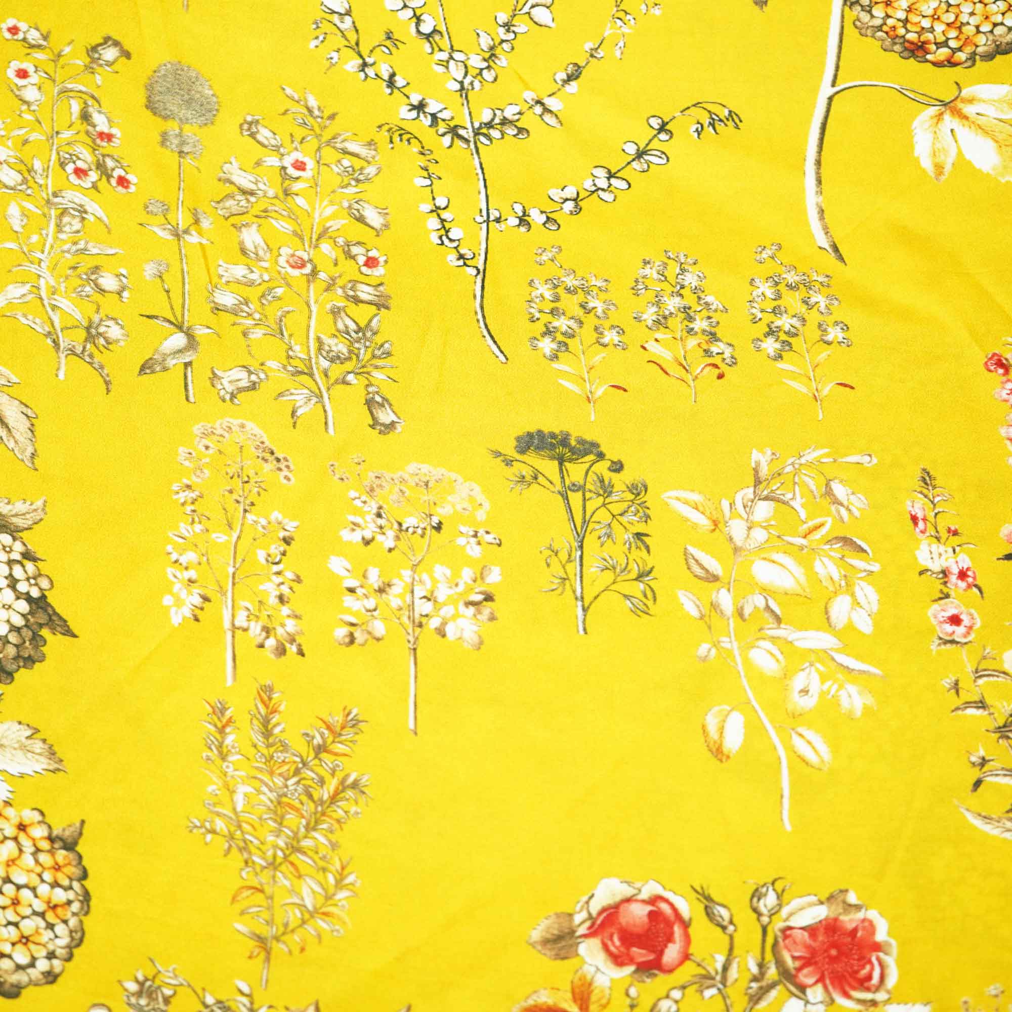 Mustard Floral Print Bemberg Gaji Silk Fabric 02030 GT-18021