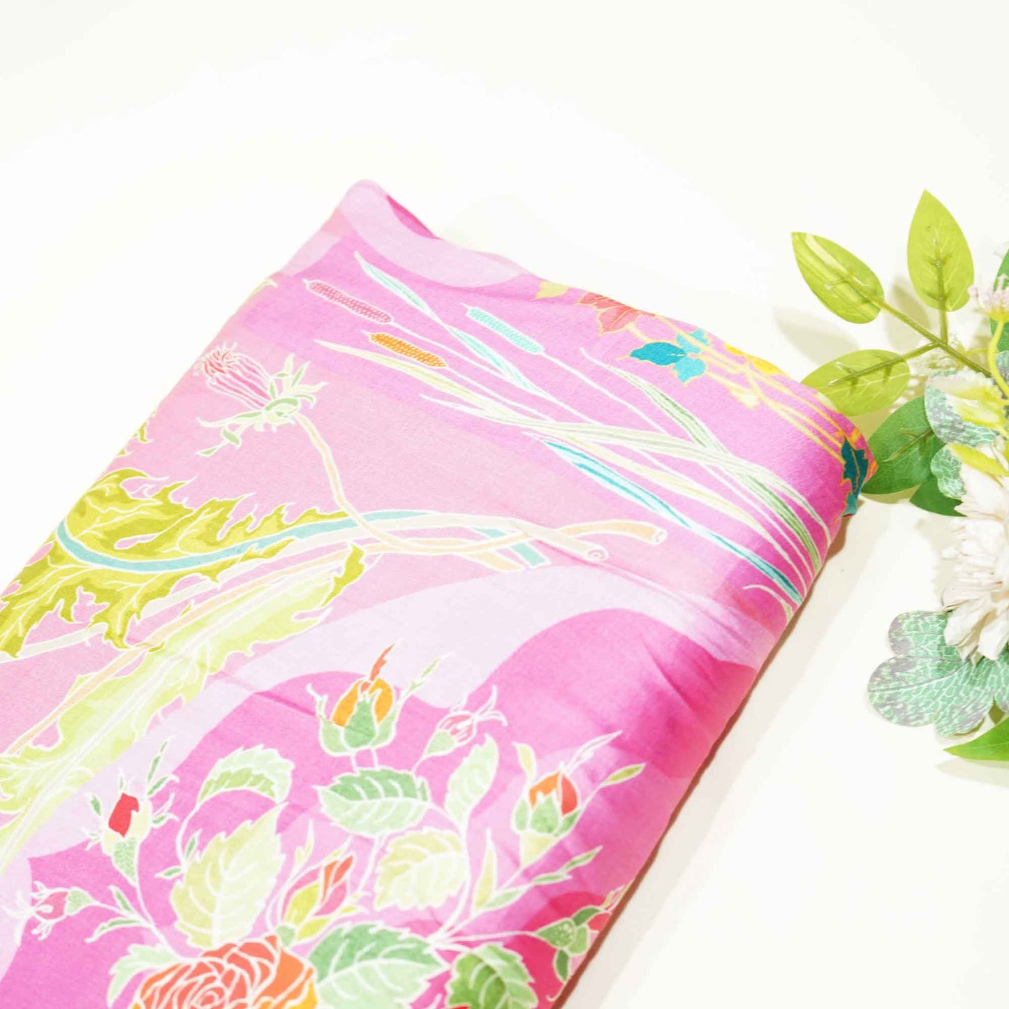 Pink Floral Print Bemberg Gaji Silk Fabric 02030 GT-18022