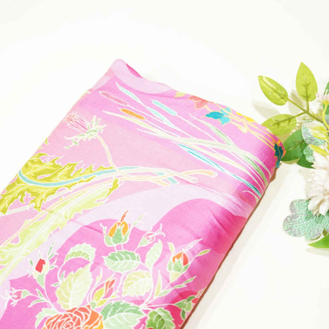 Pink Floral Print Bemberg Gaji Silk Fabric 02030 GT-18022