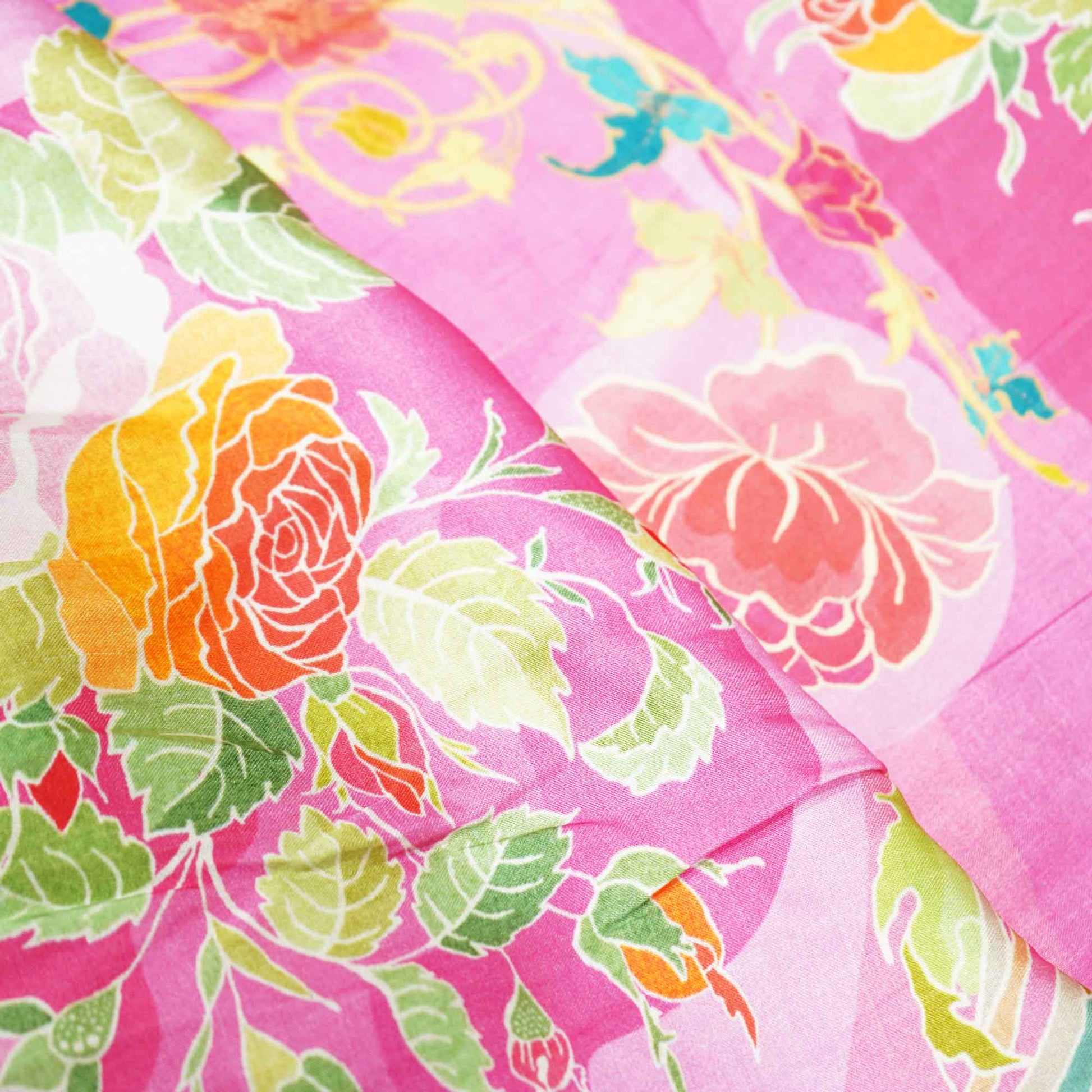 Pink Floral Print Bemberg Gaji Silk Fabric 02030 GT-18022