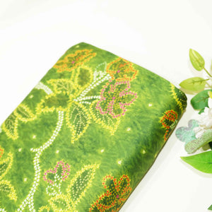 Green Bandhani Print Bemberg Gaji Silk Fabric 02030 GT-18024