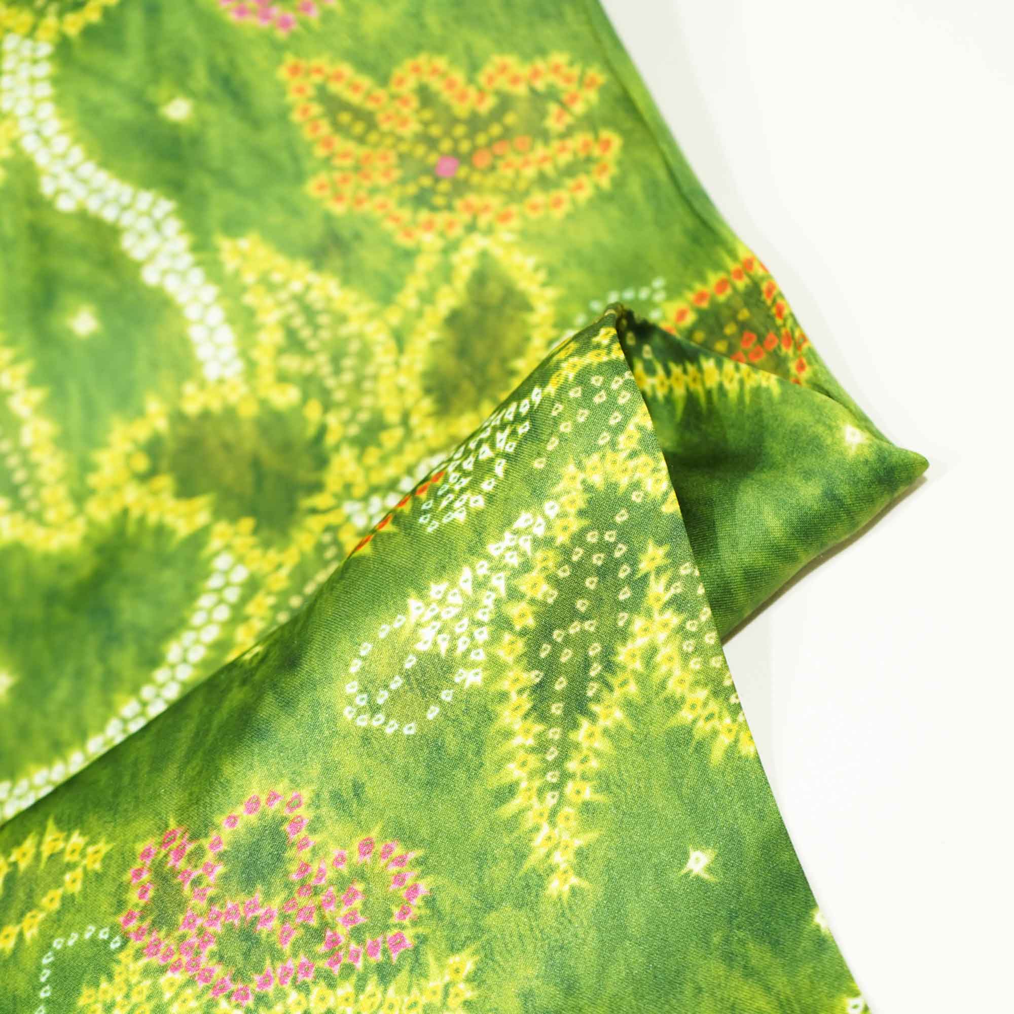 Green Bandhani Print Bemberg Gaji Silk Fabric 02030 GT-18024
