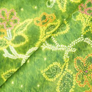 Green Bandhani Print Bemberg Gaji Silk Fabric 02030 GT-18024