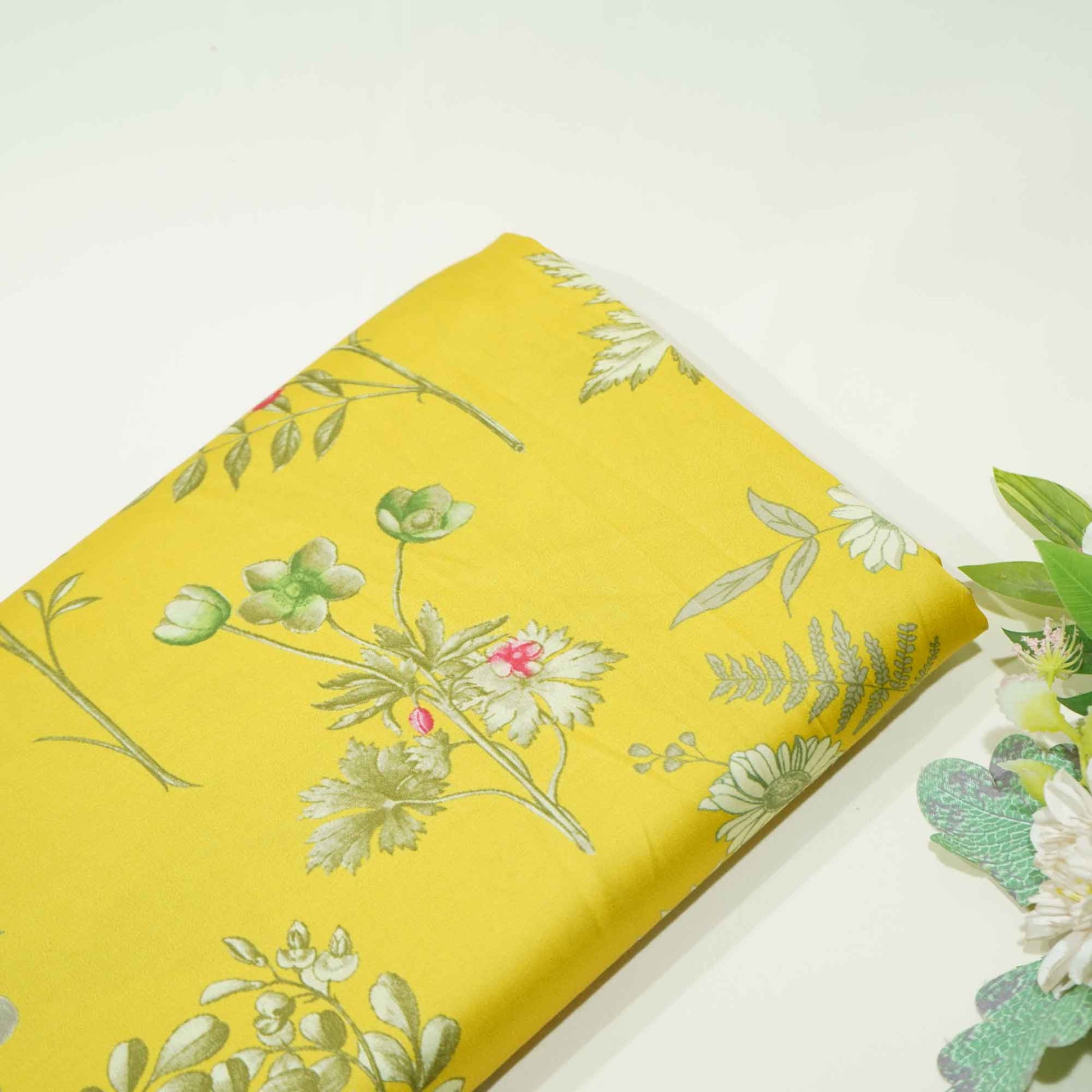 Mustard Floral Print Bemberg Gaji Silk Fabric 02030 GT-18025