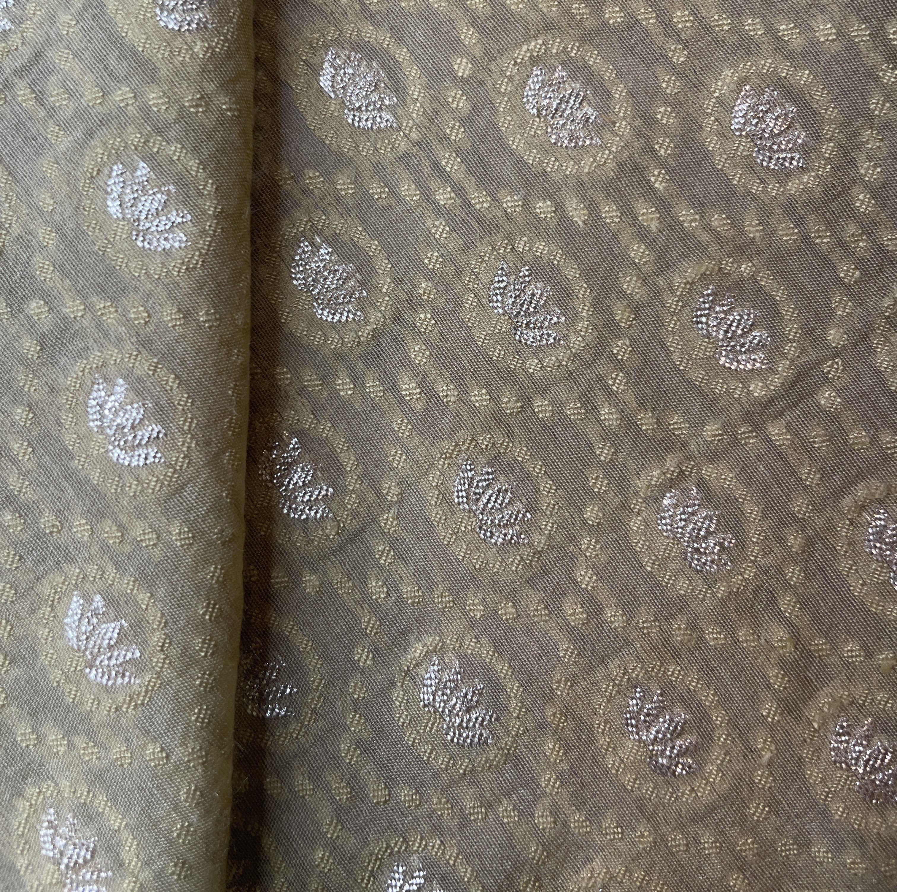 Beige Traditional Buti Dyeable Chanderi Fabric 18064