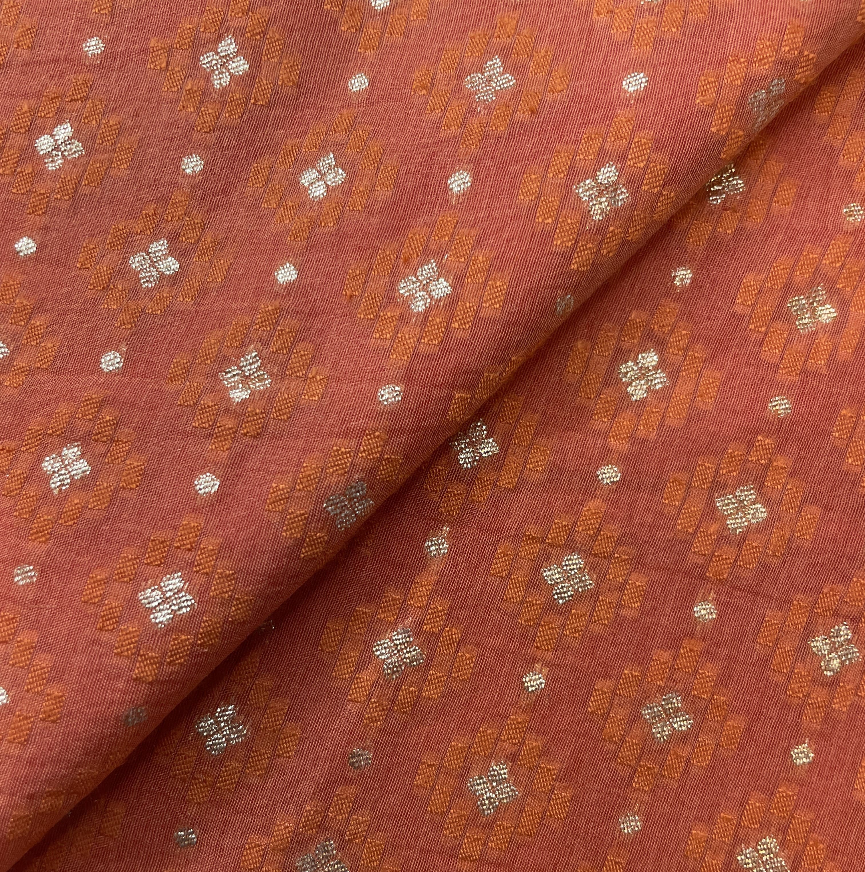 Carrot Red Traditional Jacquard Cotton Silk Patola Dyeable 18071