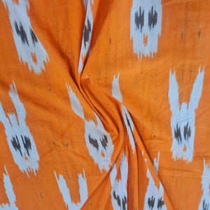 Orange Ikkat Print Cotton Fabric 18124