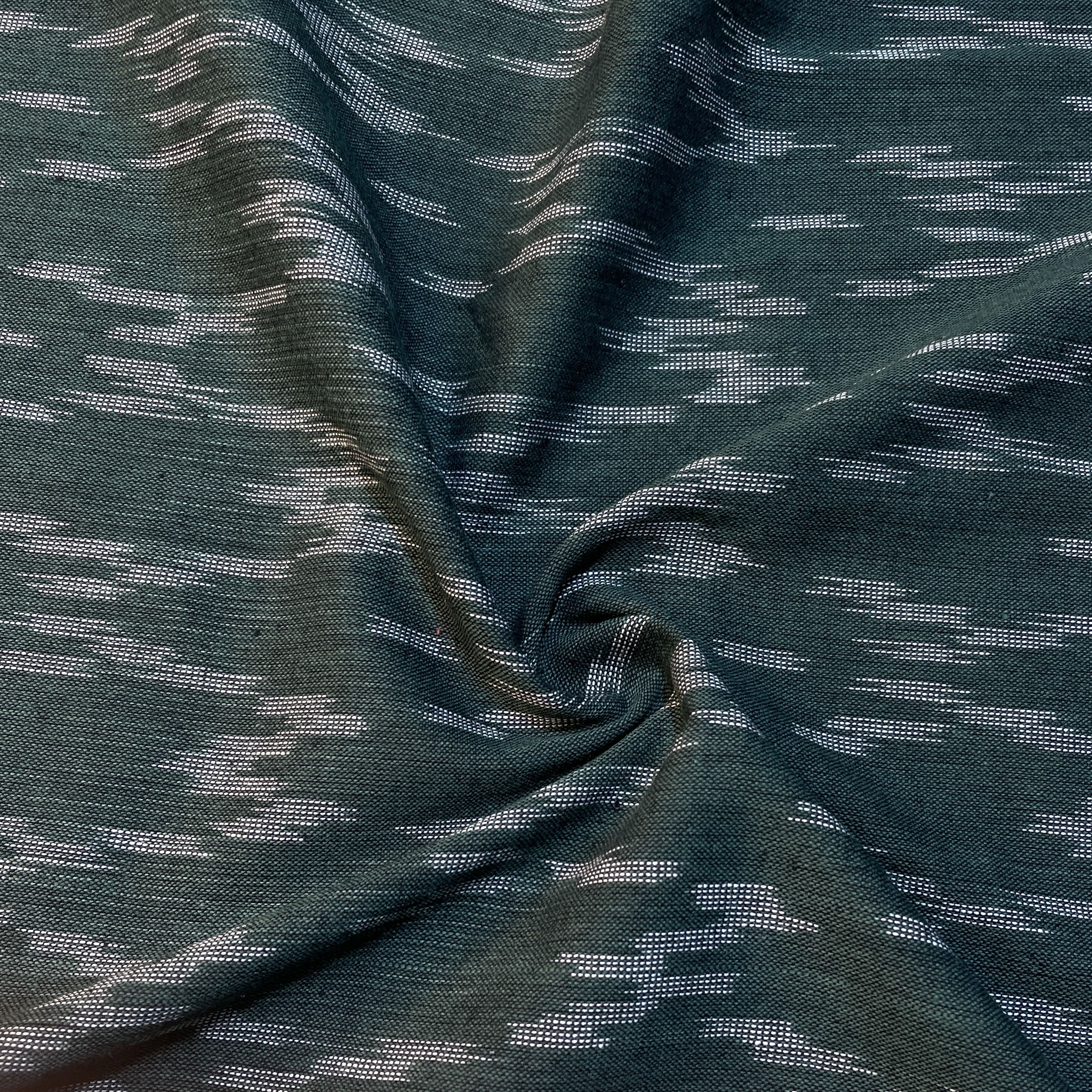 Dark Green Ikkat Print Cotton Fabric 18130