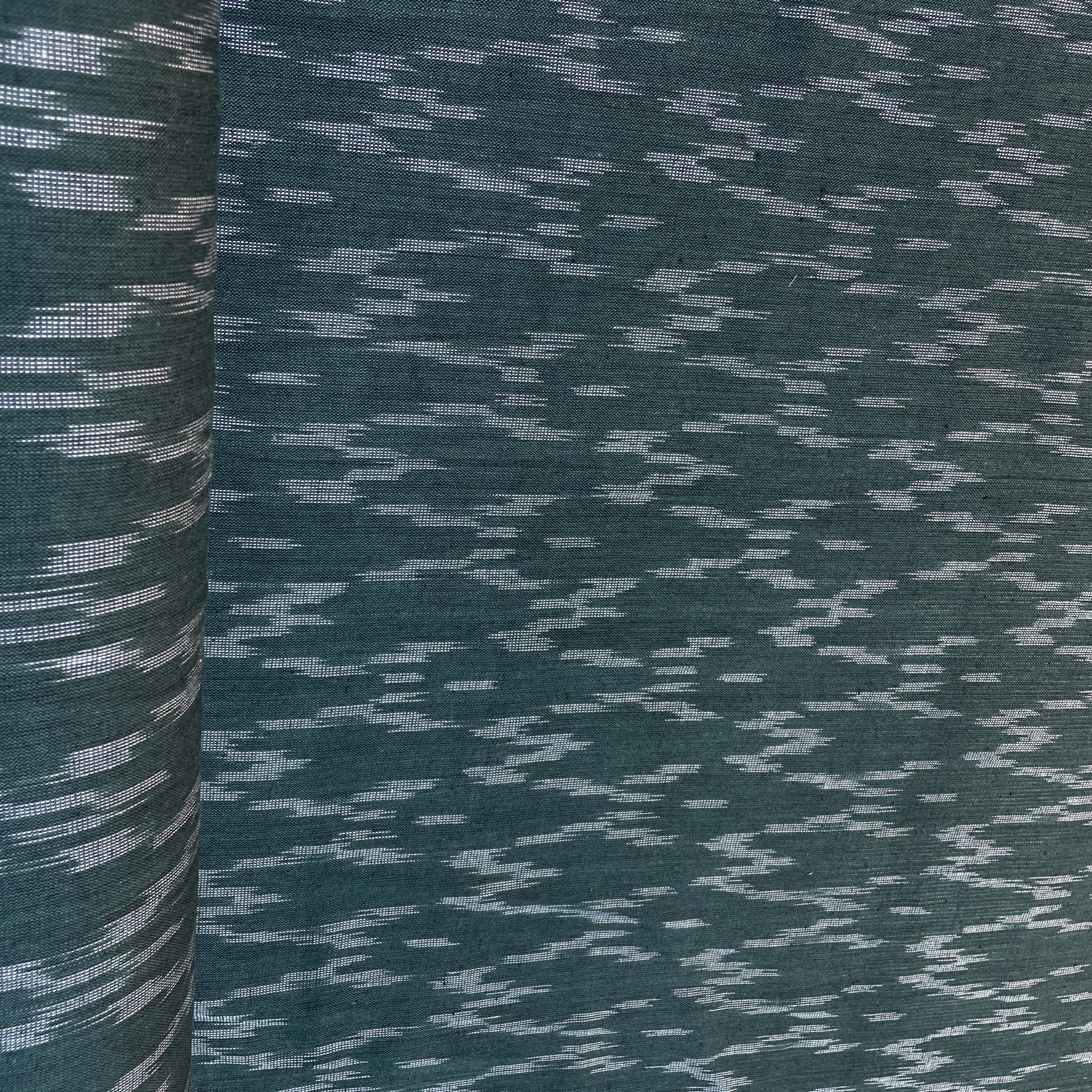Dark Green Ikkat Print Cotton Fabric 18130