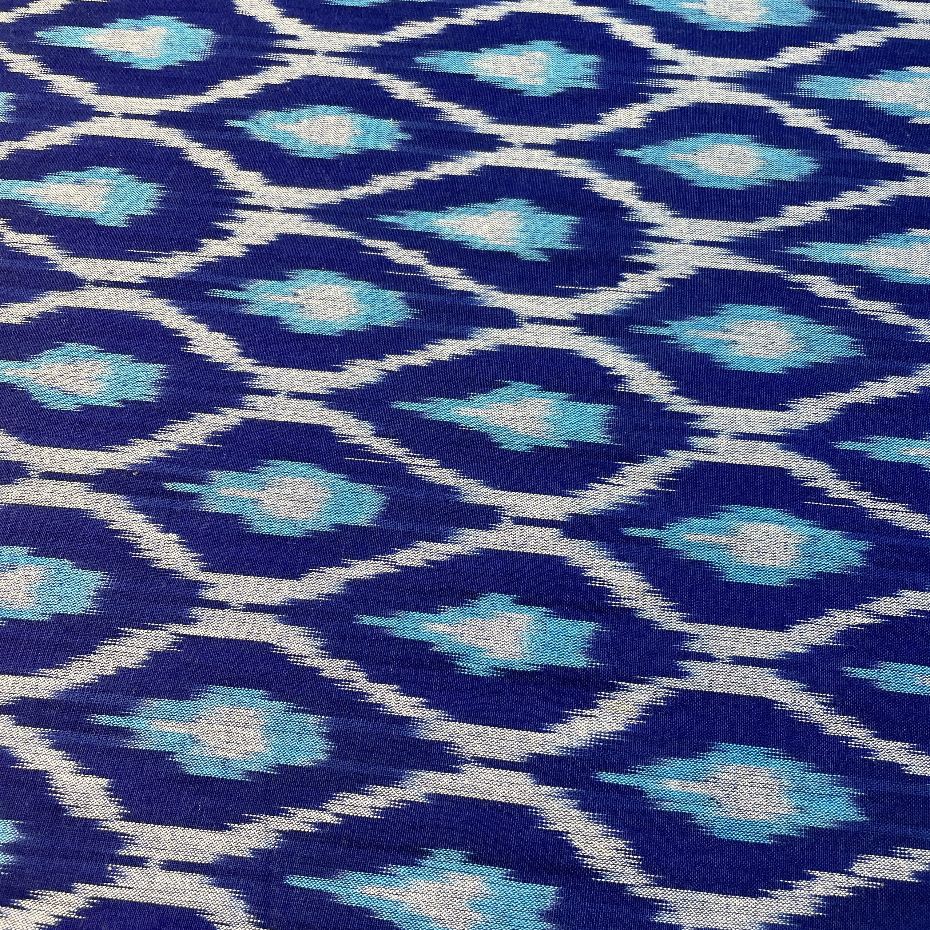 Royal Blue Ikkat Print Cotton Fabric 18131 - TradeUNO
