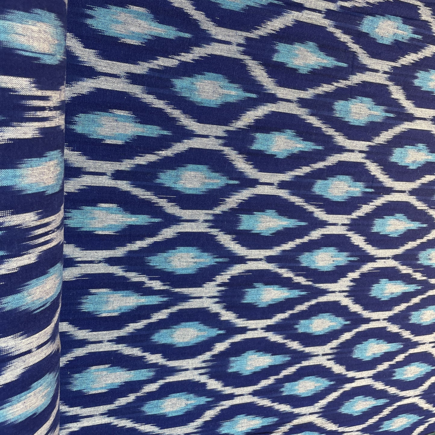Royal Blue Ikkat Print Cotton Fabric 18131