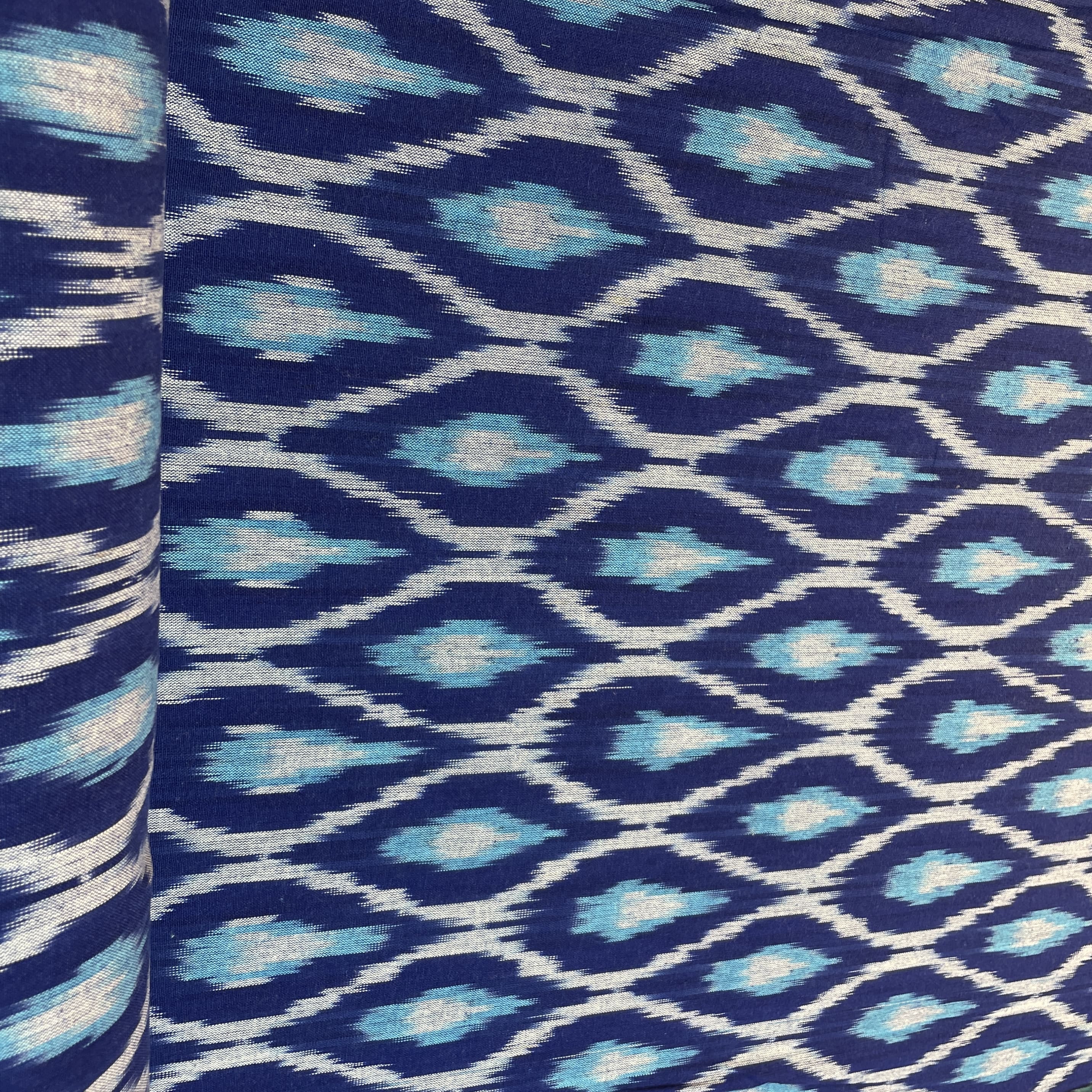 Royal Blue Ikkat Print Cotton Fabric 18131 - TradeUNO