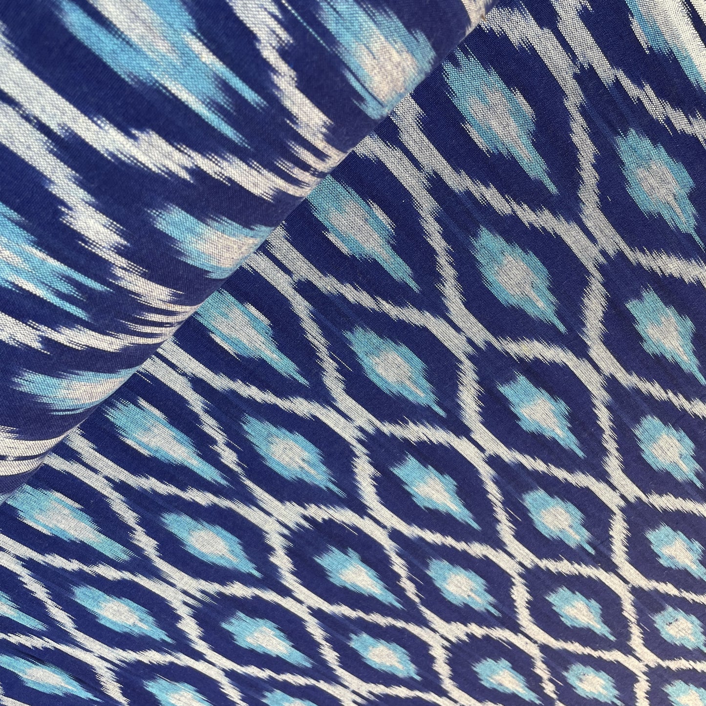 Royal Blue Ikkat Print Cotton Fabric 18131