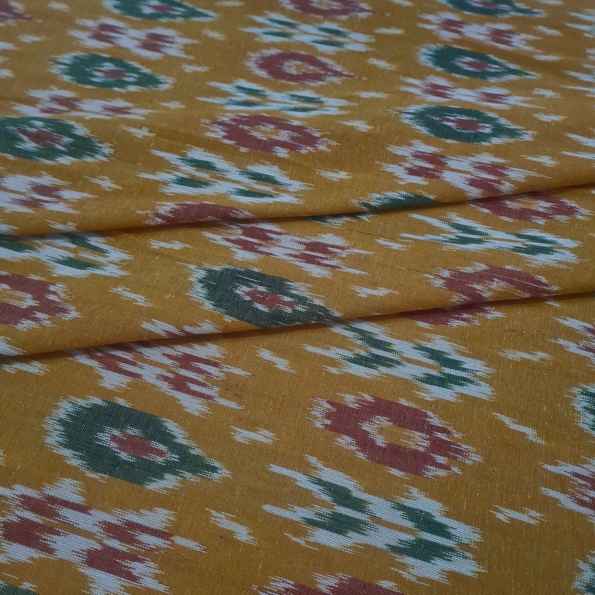 Mustard Ikkat Print Cotton Fabric 18133