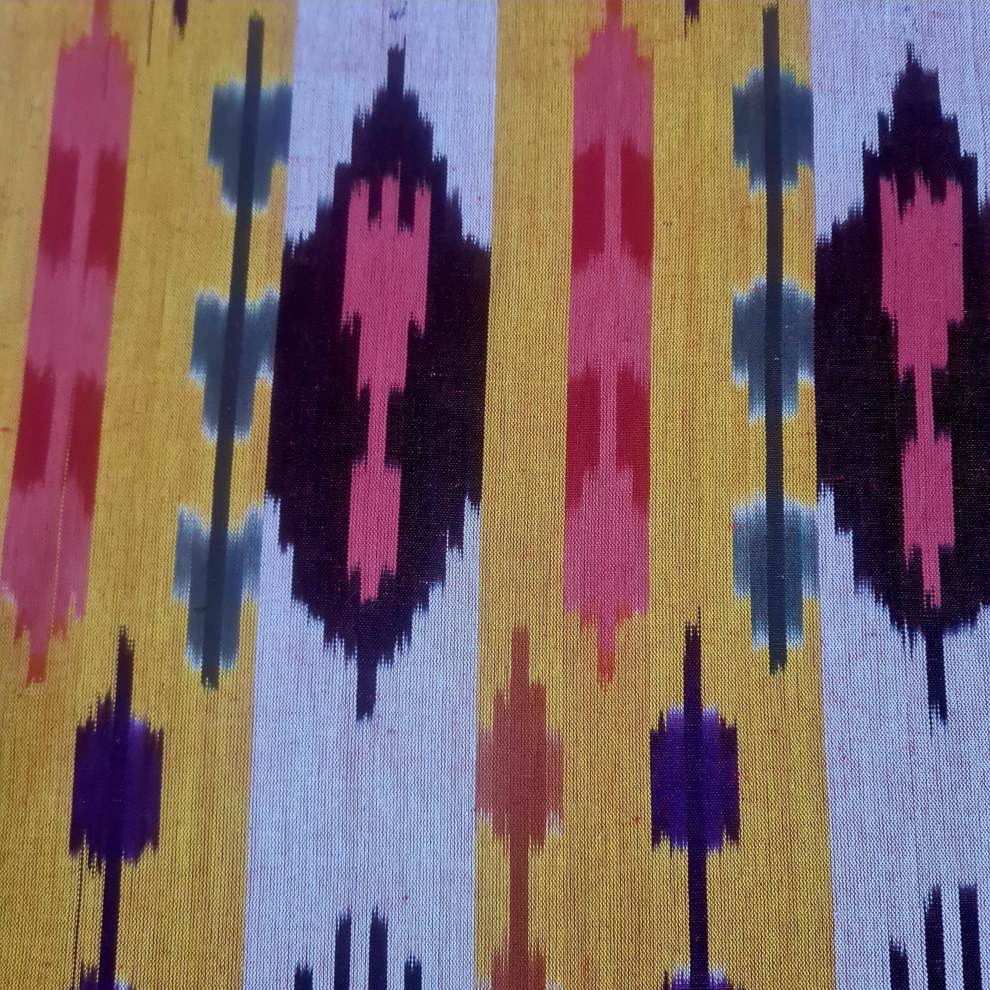 Yellow & Multicolor Ikkat Print Cotton Fabric 18134
