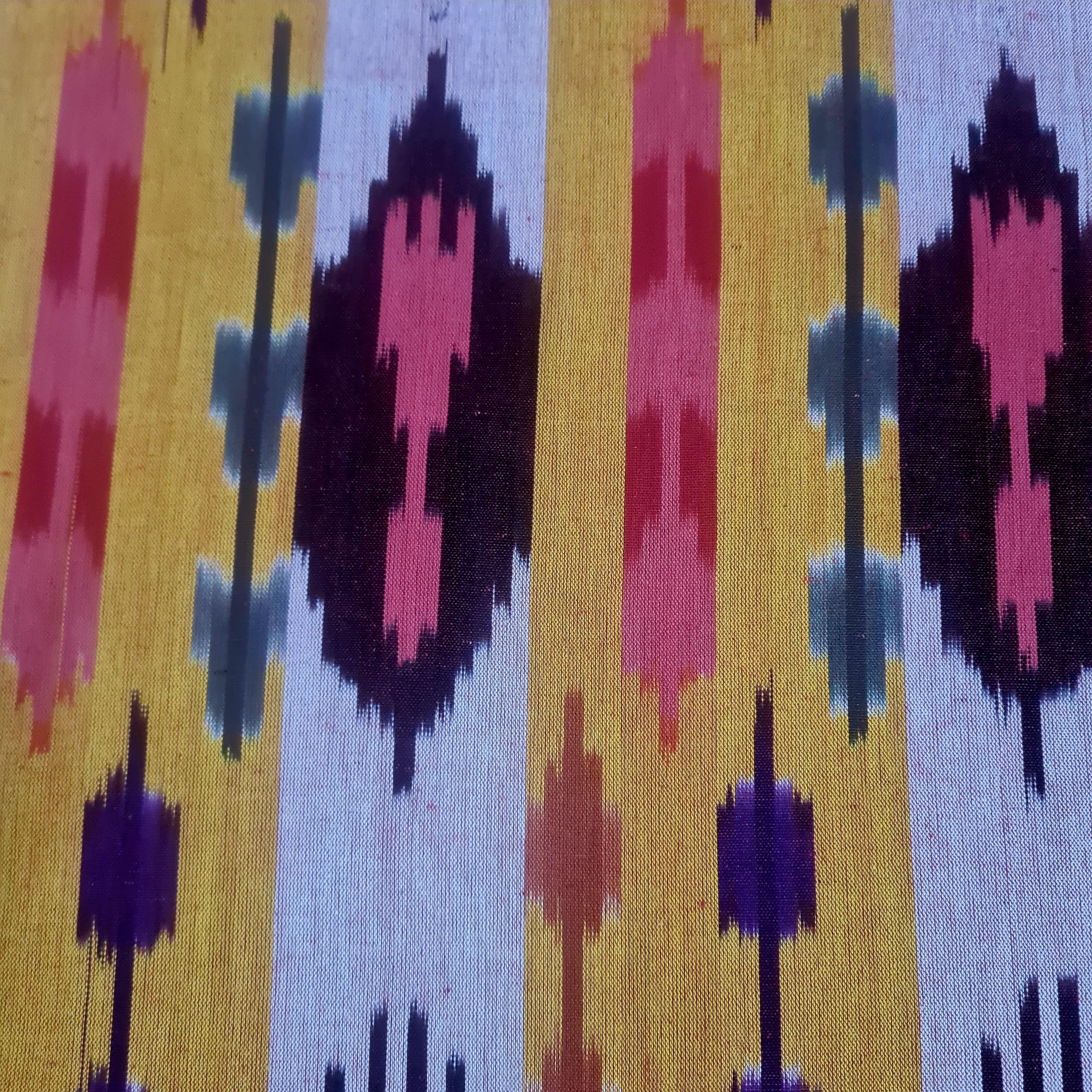 Yellow & Multicolor Ikkat Print Cotton Fabric 18134