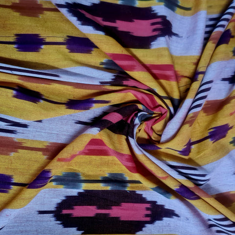 Yellow & Multicolor Ikkat Print Cotton Fabric 18134