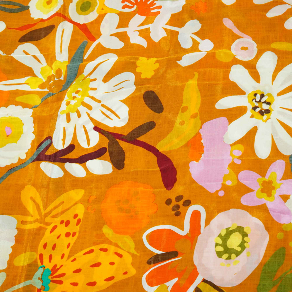 Orange Floral Print Crepe Fabric 1451 18136