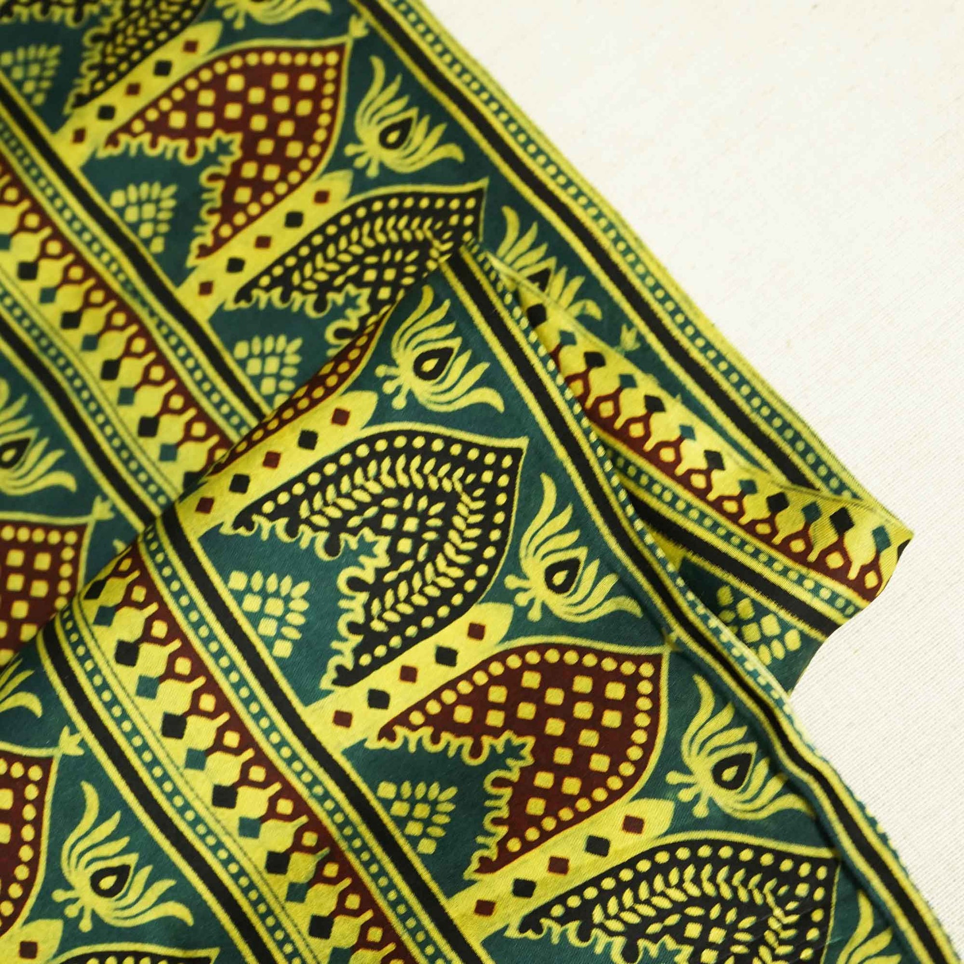Green Ajrakh Print Modal Satin Fabric 0070 18172
