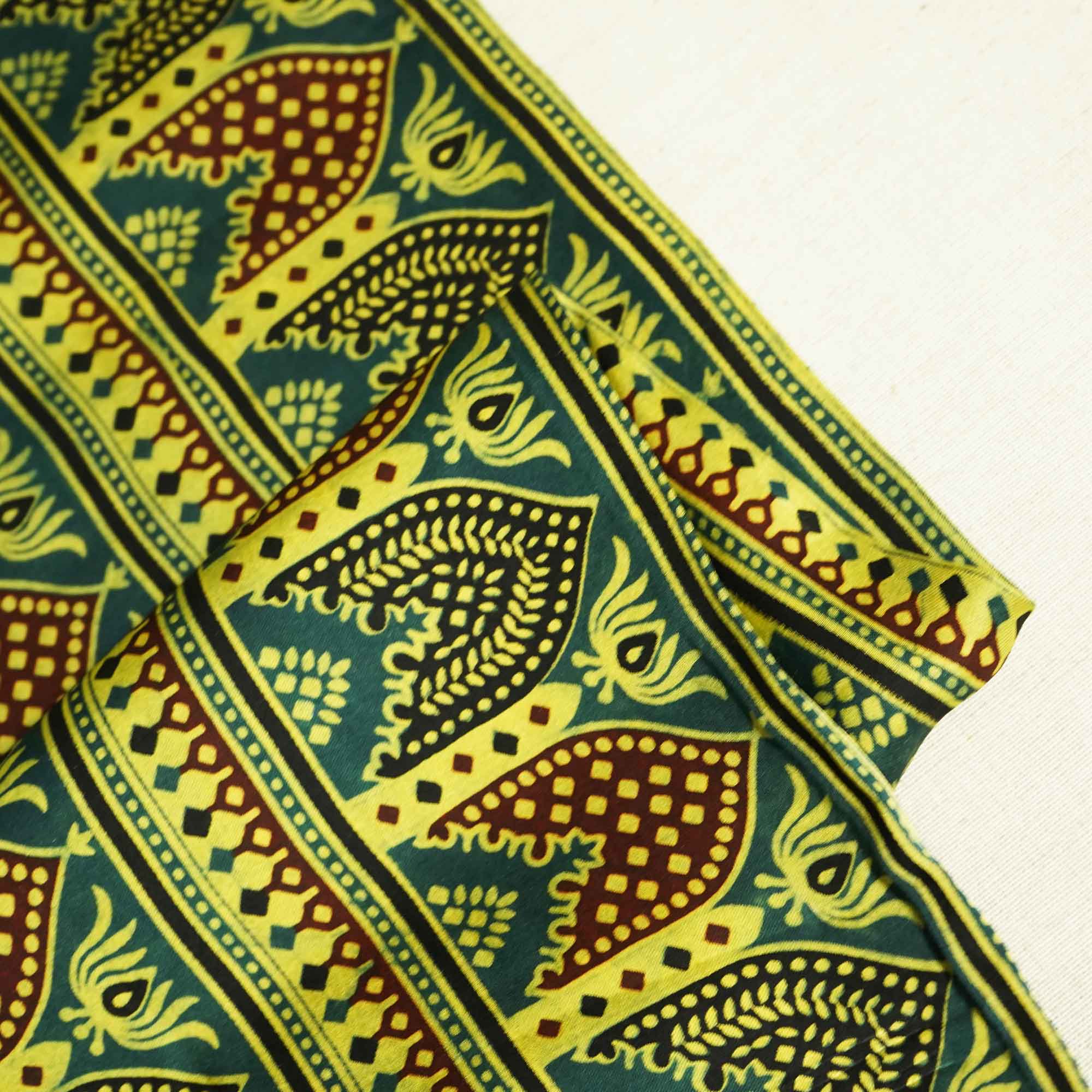 Green Ajrakh Print Modal Satin Fabric 0070 18172