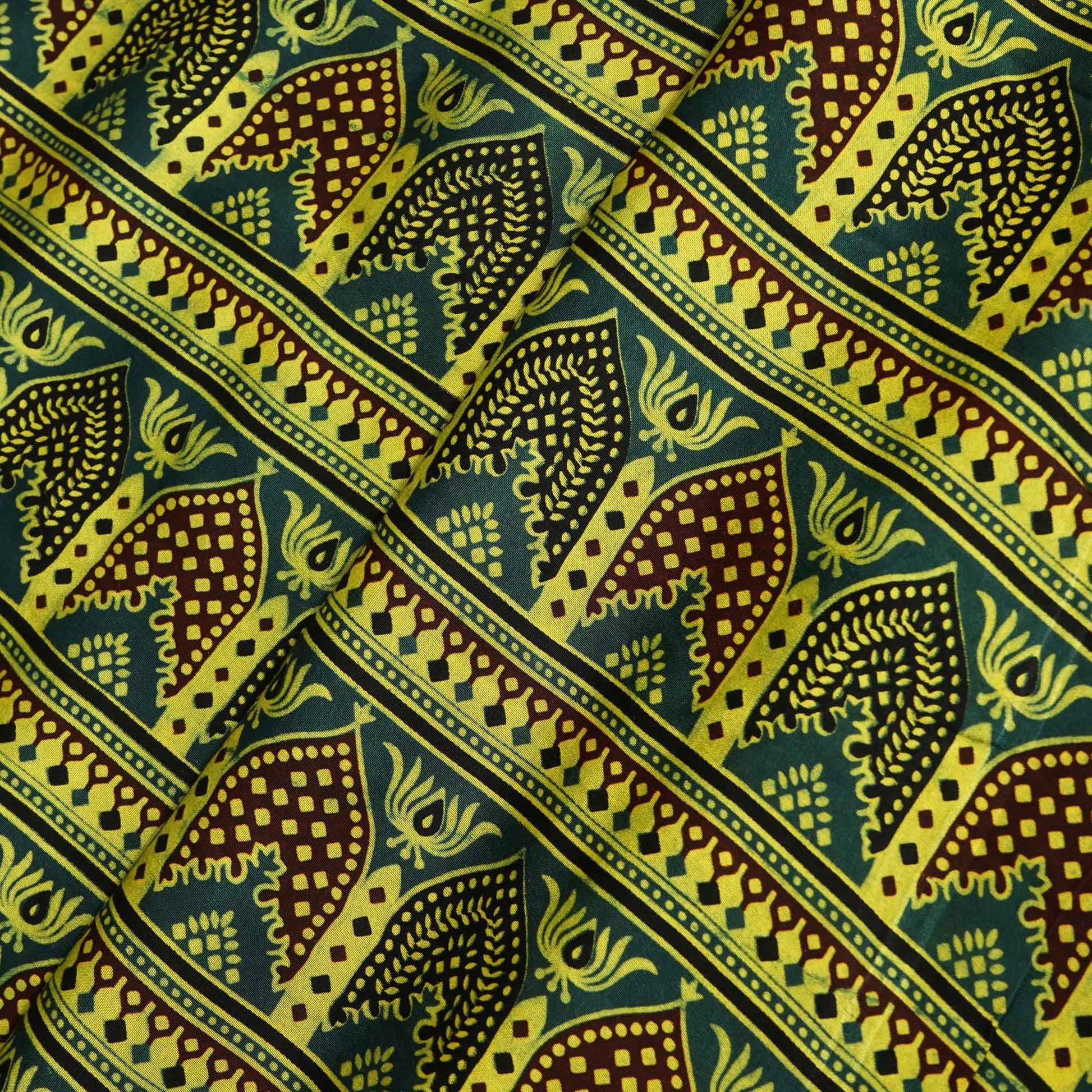 Green Ajrakh Print Modal Satin Fabric 0070 18172