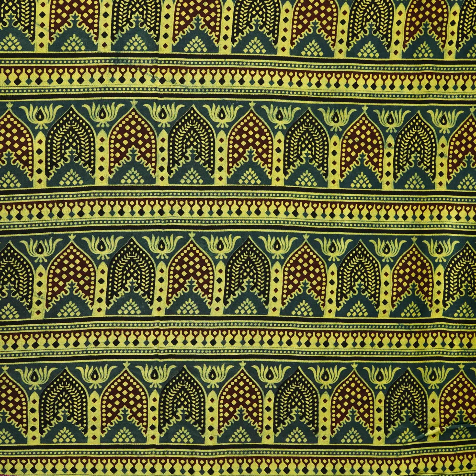 Green Ajrakh Print Modal Satin Fabric 0070 18172