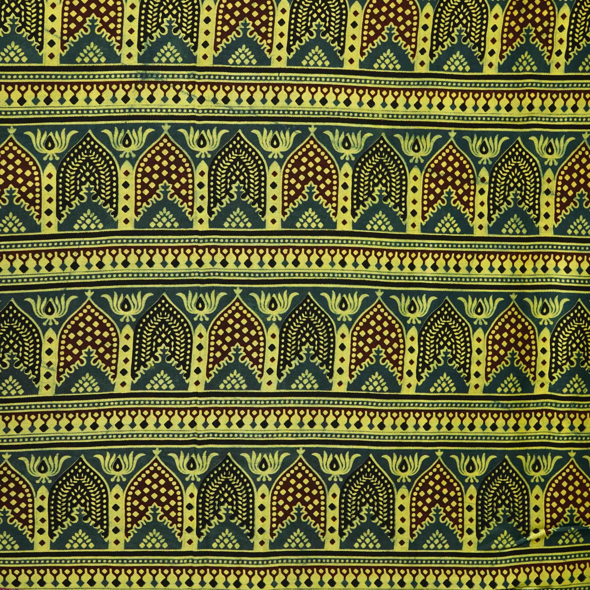 Green Ajrakh Print Modal Satin Fabric 0070 18172