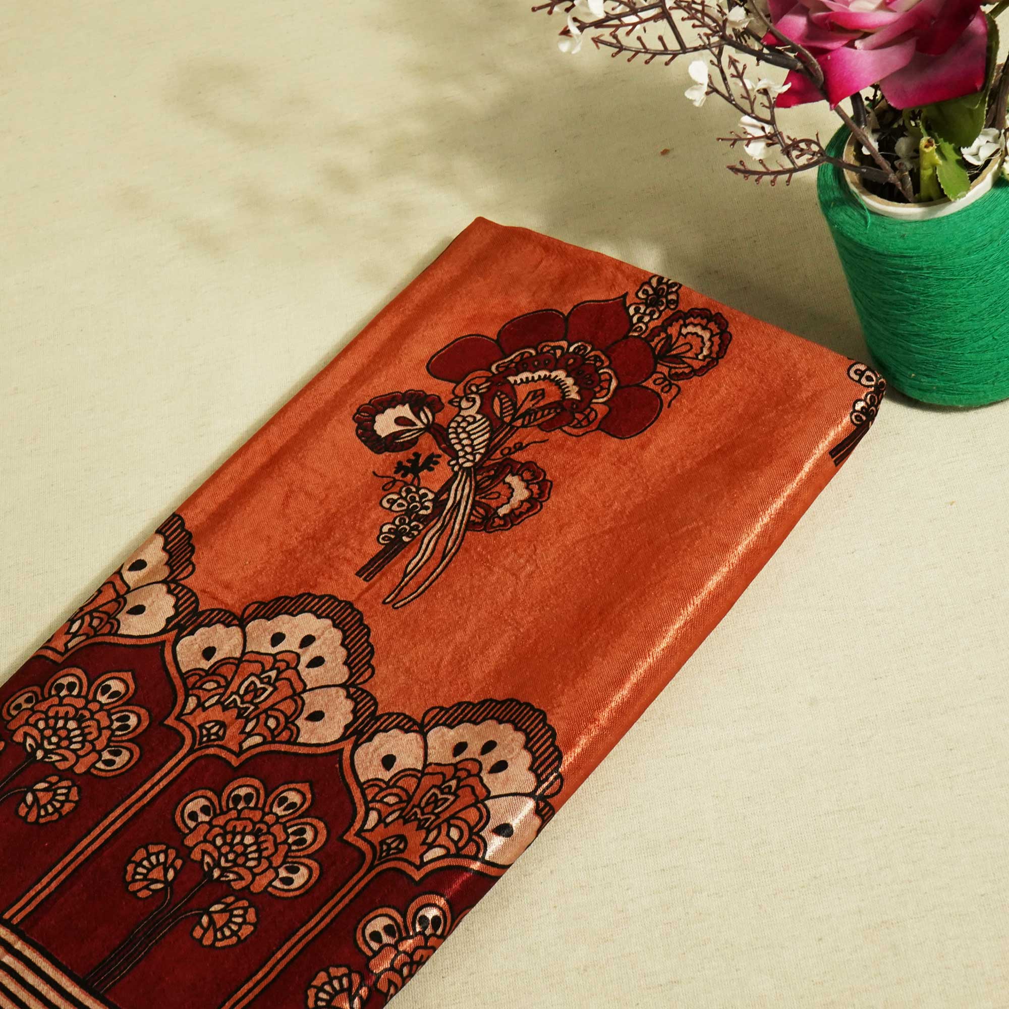 Orange Ajrakh Print Mashru Silk Fabric 0070 18222