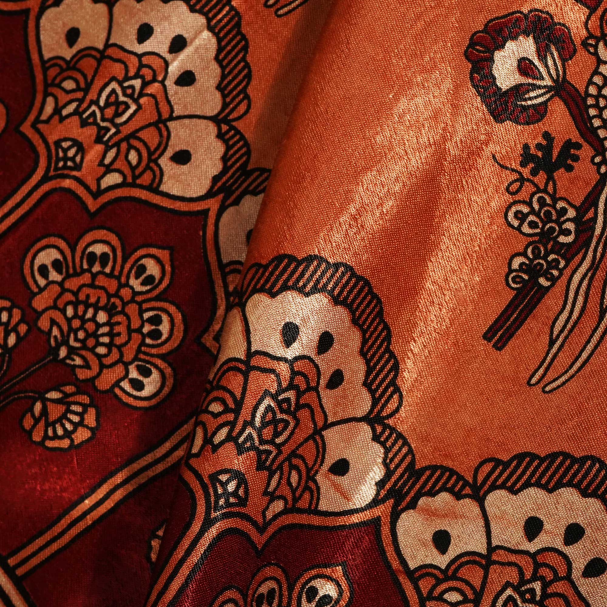 Orange Ajrakh Print Mashru Silk Fabric 0070 18222