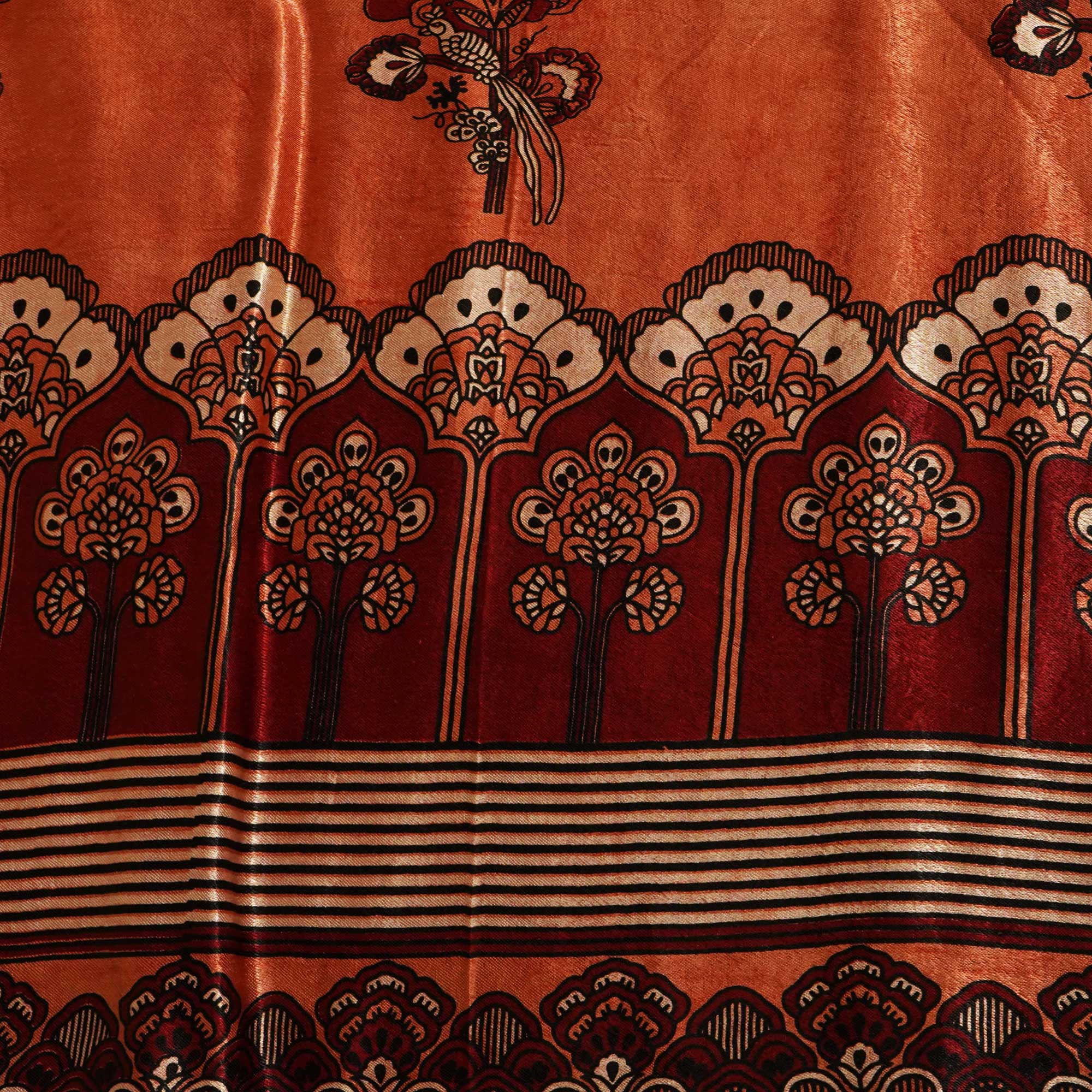 Orange Ajrakh Print Mashru Silk Fabric 0070 18222