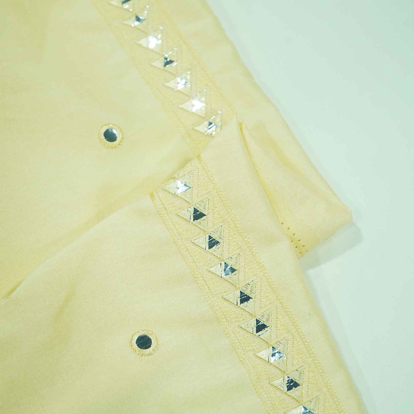 Yellow Mirror Embroidery Russian Silk Fabric SB-18370