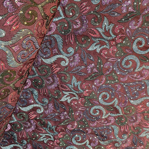 Burgundy Mirror Embroidery Satin Silk Fabric 18372
