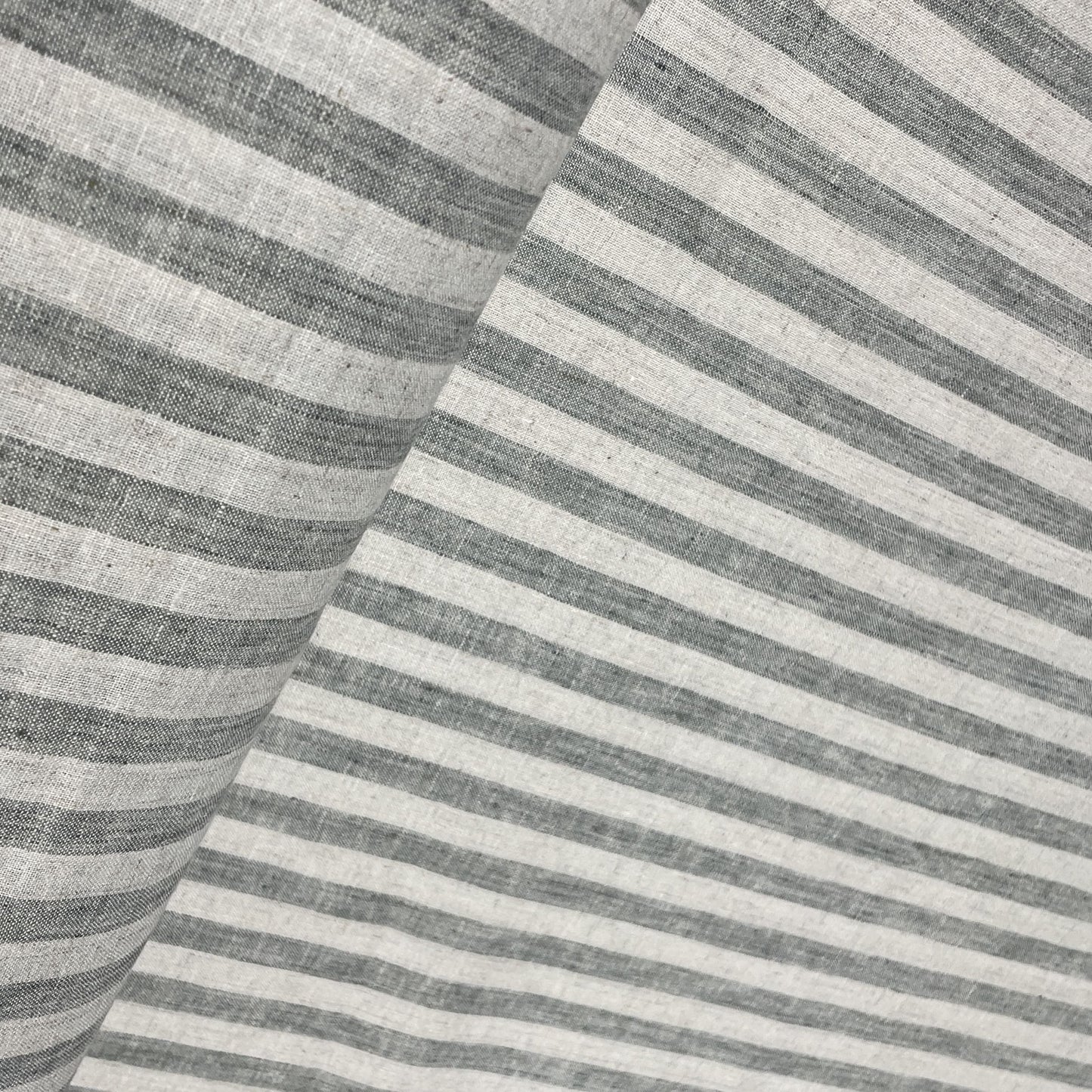 Off White Green Stripes Print Cotton Linen Fabric 18442