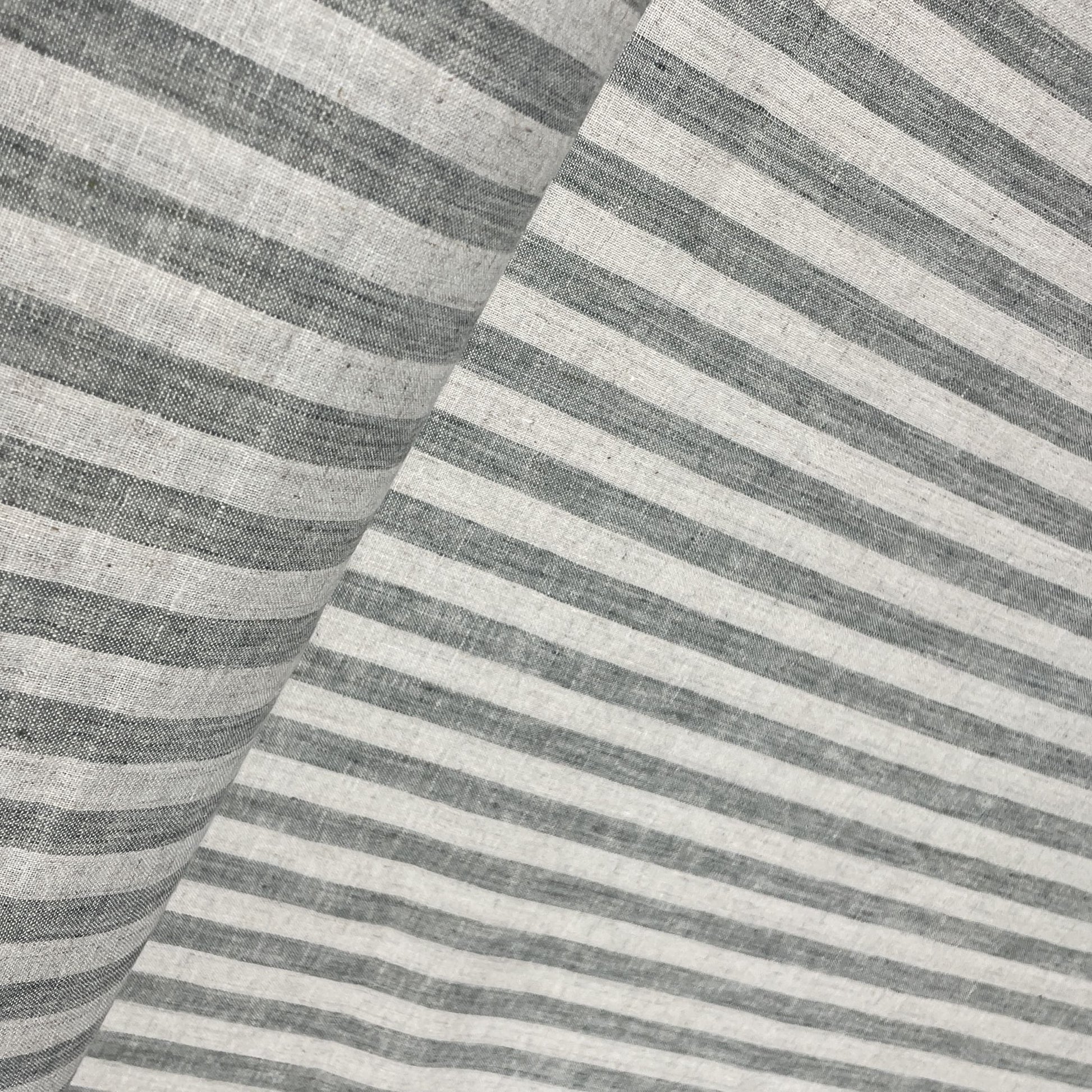 Off White Green Stripes Print Cotton Linen Fabric 18442