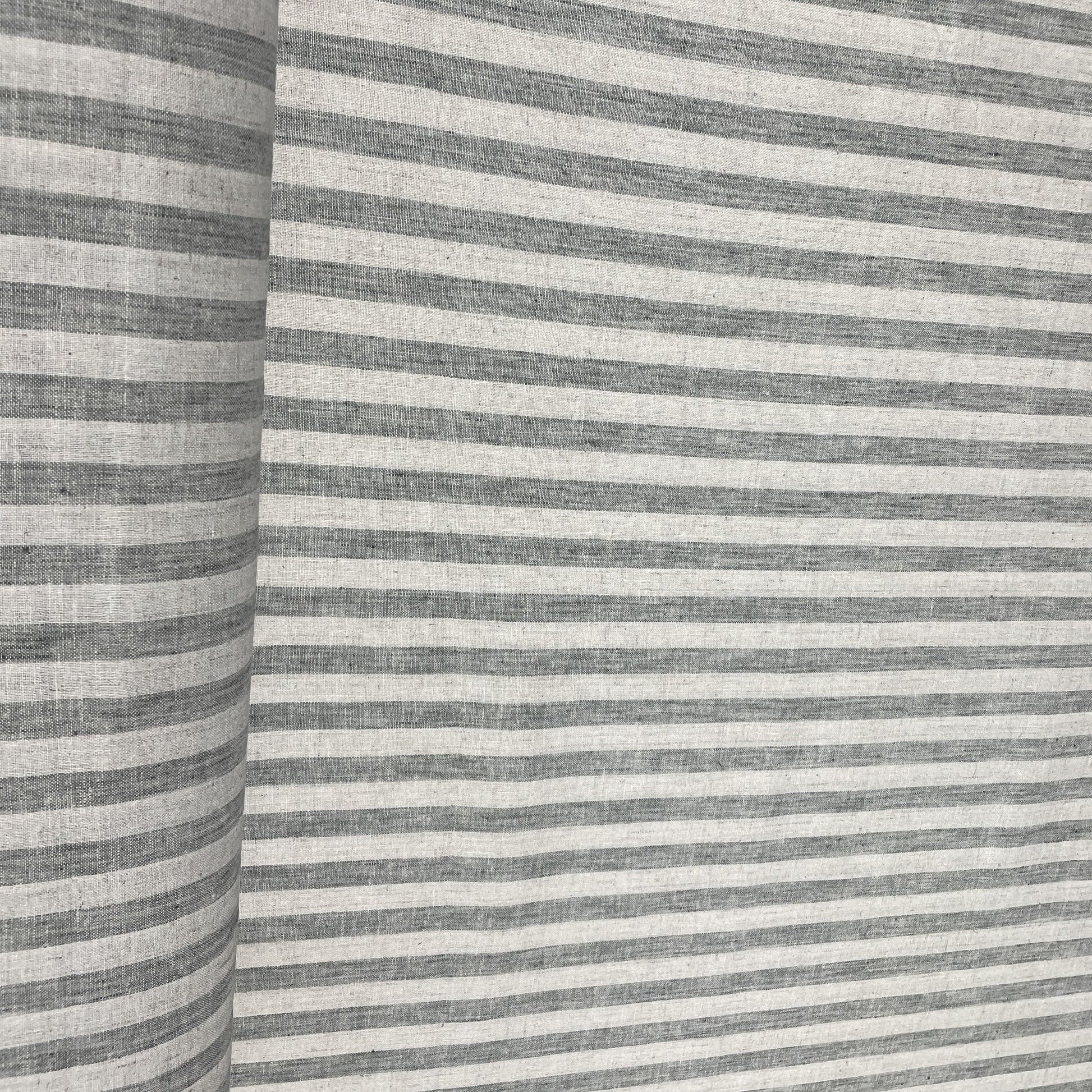 Off White Green Stripes Print Cotton Linen Fabric 18442