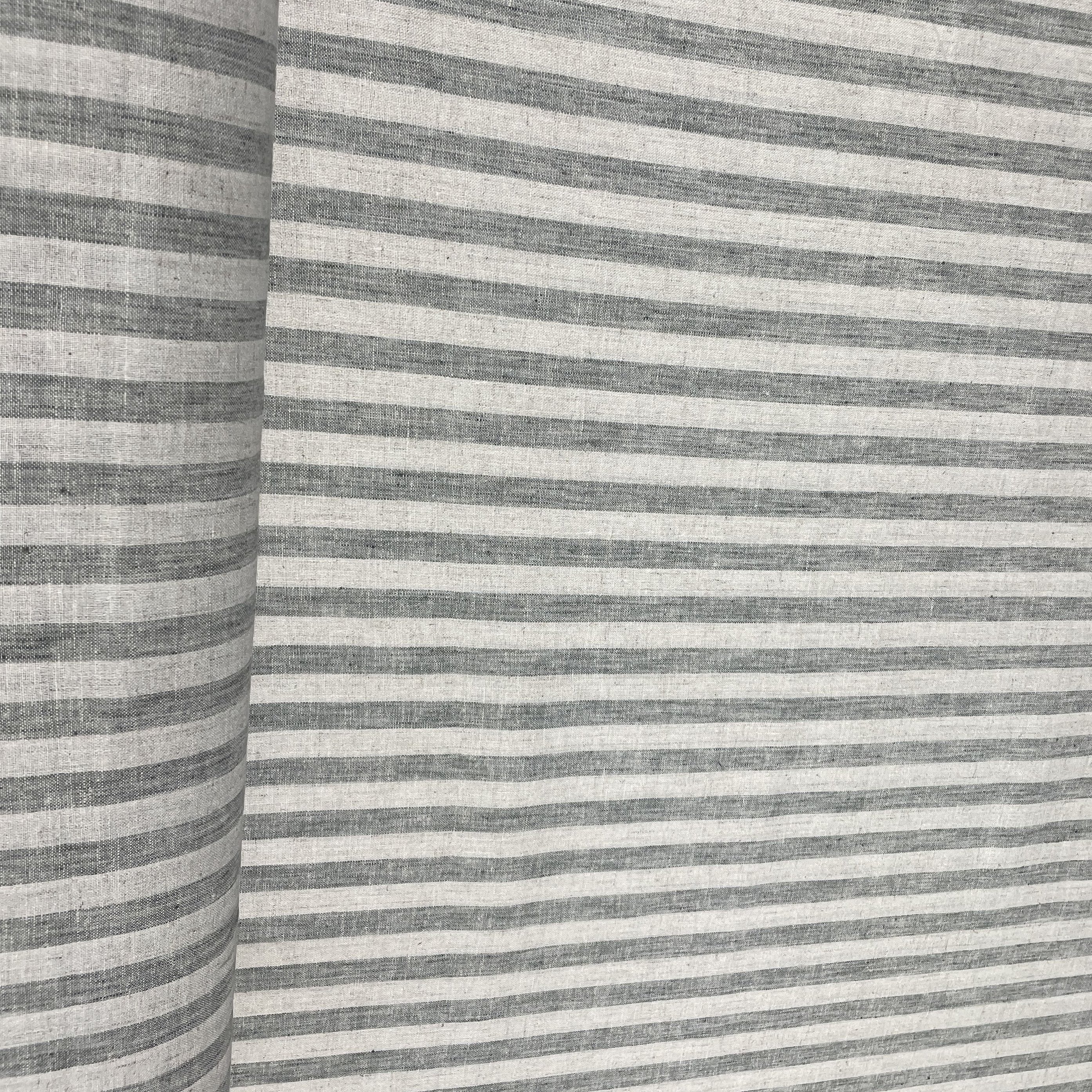 Off White Green Stripes Print Cotton Linen Fabric 18442